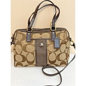 Coach Y2K Vtg Signature Stripe Pocket Tote Satchel Brown Monogram Purse Bag